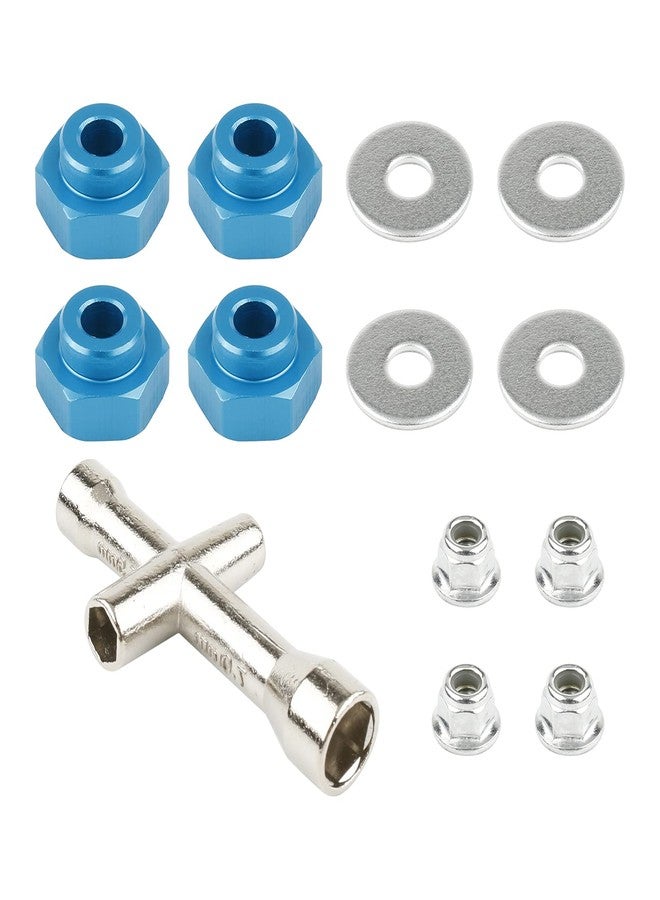 Rchobbytop 4 Sets 12mm to 17mm Hub Hex Adapter Converter & Locknut & Wrench for 1/8 RC Wheels Install on 1/10 On-Road Off Road Car Buggy Truck Truggy Tamiya Axial Traxxas HPI HSP Losi Kyosho, Blue - Image 1